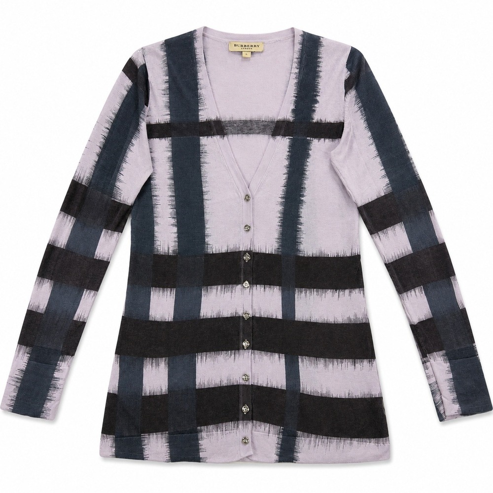 Burberry London 100% Silk Nova Check Longline Cardigan Women's Large Pink